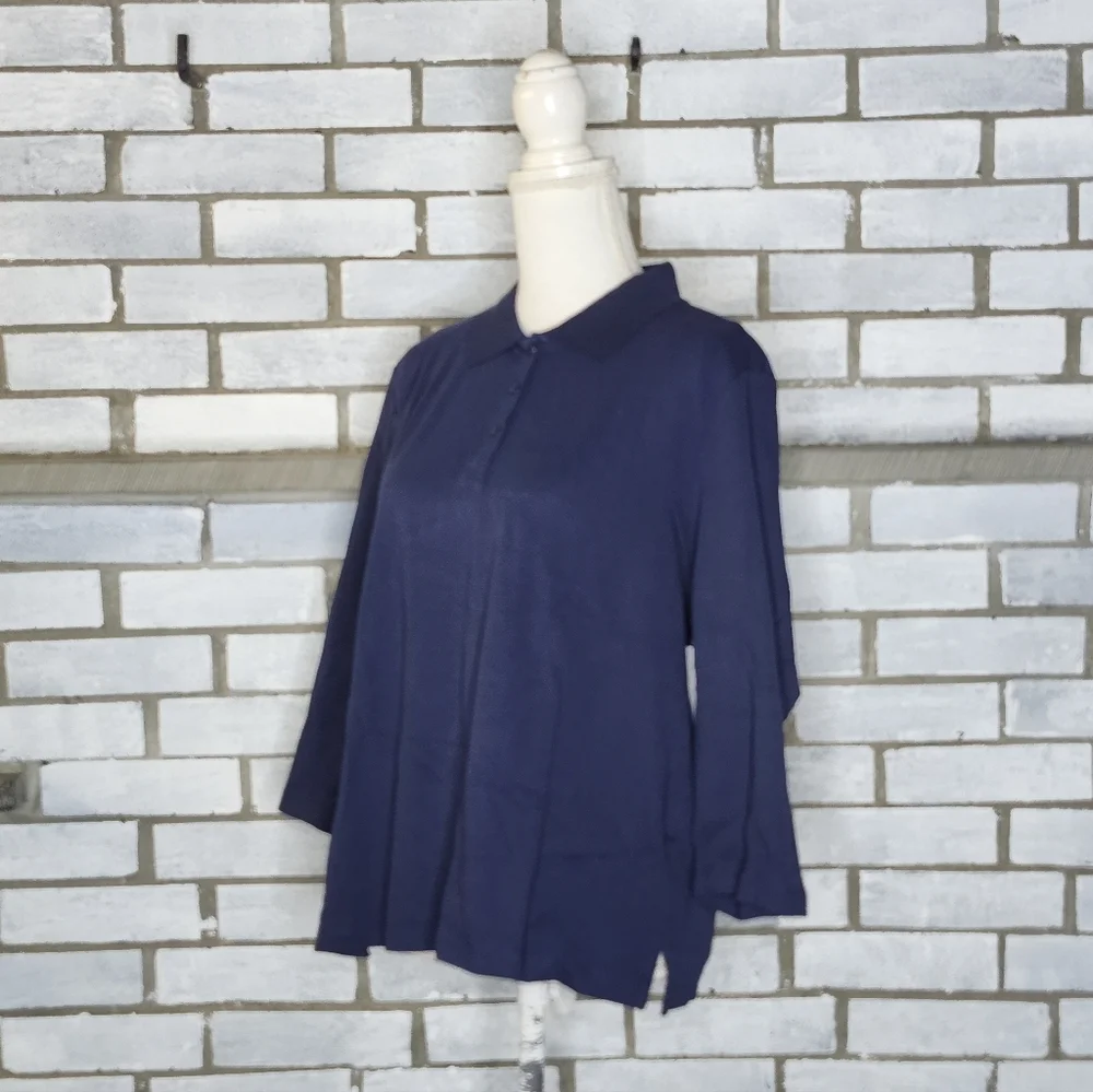 Appleseed's Women’s 3/4 Sleeve Collared Polo Top Petite Sz PXL Blue 100% Cotton - Picture 2 of 12
